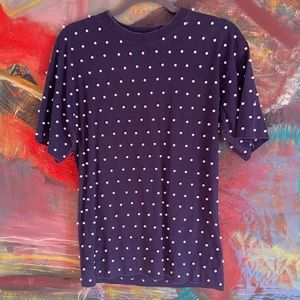 Vintage Gene Ewing Bis Navy Blue T Shirt with Pearls